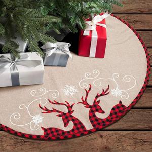 Christmas Tree Skirt, Classical Red and Black Plaid Reindeer Xmas Tree Holiday Home Decoration - 32 Inches