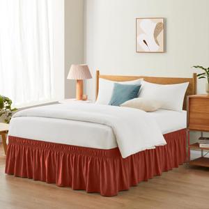 Entisn Orange Adjustable Bed Skirt for Full & Queen Size Bed - with 18 Inch Tailored Drop, Wrap Around Bed Skirts with Adjustable Elastic Belt for Easy Fitting - Wrinkle & Fade Resistant