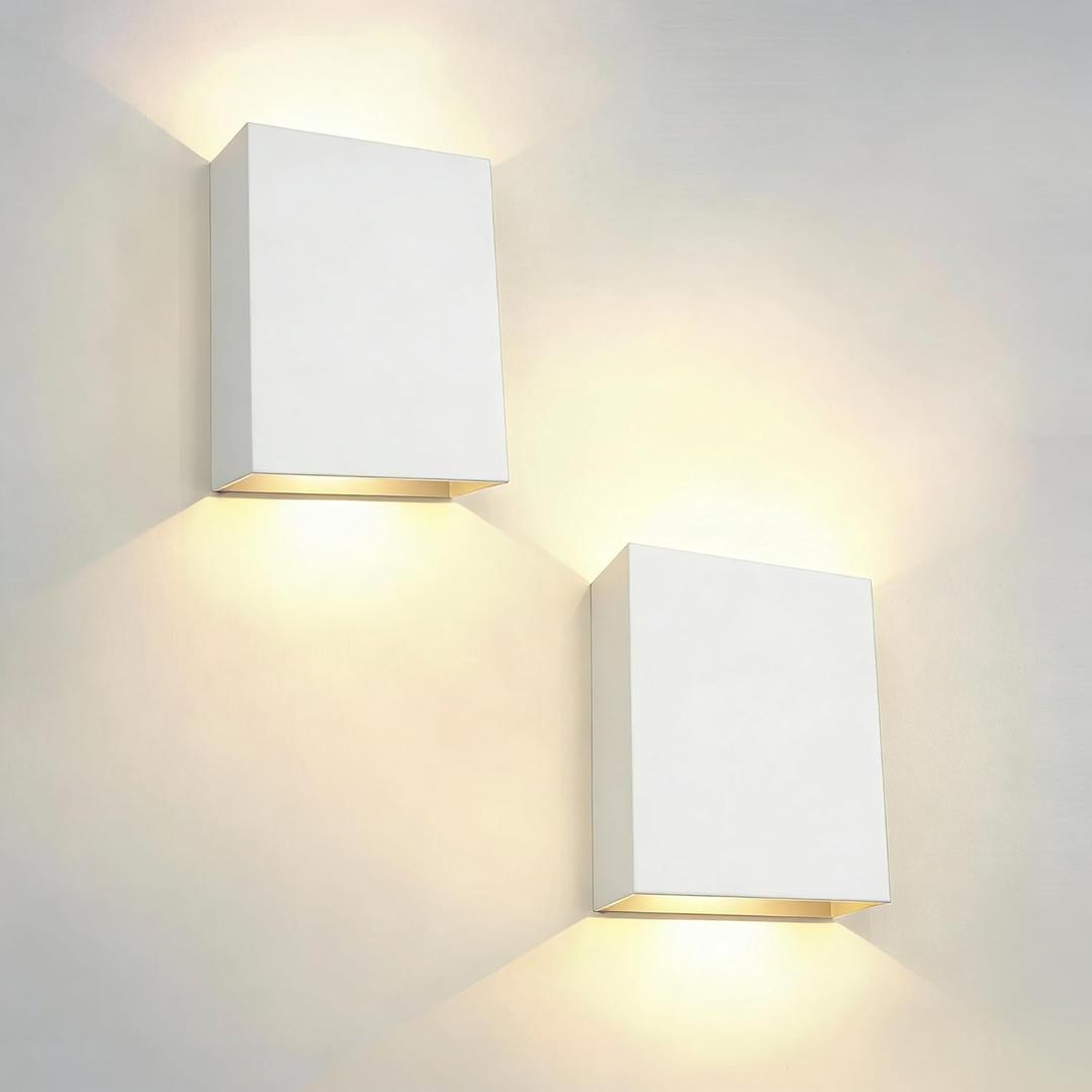KICAAO LED Wall Sconces Set of Two, 12W Modern Wall Lamp, White Up Down Wall Mount Lights for Living Room Hallway Bedroom Decor, Hardwired Aluminum Wall lamp (White 3000K)