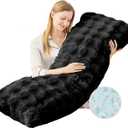 YZ HOME Faux Fur Fluffy Body Pillow for Adults - Firm Body Pillow Insert with Shredded Blue Memory Foam, Adjustable Height, Soft Support for Side Sleeping, Pregnant Women, Washable, 20x54 Inch (Black)