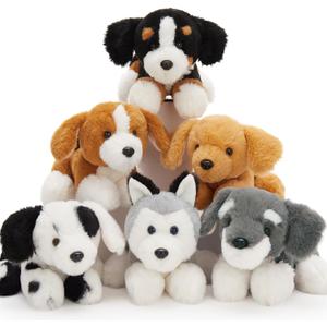Tezituor 6 Pcs Bulk Stuffed Animals, 11" Fluffy Assorted Stuffed Puppy Plush Toys for Kids, Dog Doll Set for Dog Themed Party Favors Gift (Lying)