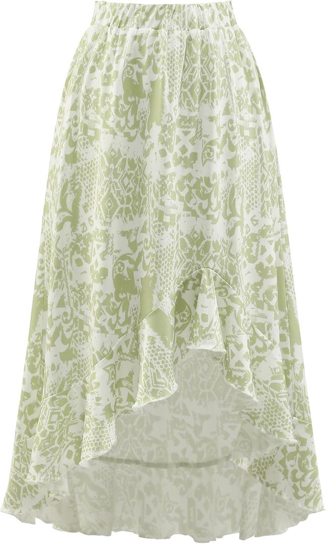Aupuls Women Summer Floral Skirt Boho Midi Casual Skirts for Vacation Beach (XX-Large)