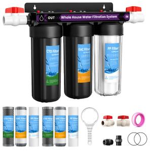 3 Stage Whole House Water Filter System, Clear Housing,3 Sets Filters