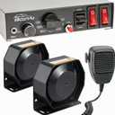 12V 400W Police Emergency Siren for Vehicles Truck, 9 Tone Slim Speaker Horn Alarm PA System for Firefighter Ambulance [Handheld Microphone][2 x 10A Switches]