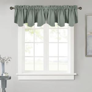 NICETOWN Valance Curtain Kitchen Farmhouse Window Decor Valance for Living Room Thermal Insualted Valanc Blackout Small Curtian for Christmas, 52" W x 18" L, 1 Panel, Greyish Green