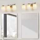 3-Light Bathroom Light Fixtures, Modern Vanity Lights, Brushed Nickel Metal Wall Lamp with White Marble Glass for Bathroom, Mirror, Living Room, Bedroom, Cabinet, Porch, Hallway, E26 Base