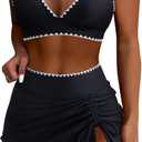 SUUKSESS Women High Waisted Bikini Sets with Skirt Sexy Crisscross Back Swimsuit (Large, Black)
