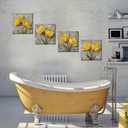 HJY Art Yellow Tulip Wall Art, 4pcs Framed Canvas Prints, 12x12 inches, Rustic Floral Theme, Multi-room Wall Decor (Yellow gray and black)