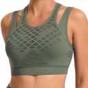 RUNNING GIRL Sports Bras for Women High Support,Seamless Ribbed Longline High Neck Sports Bra Racerback Padded Crop Top Yoga (Green, L)