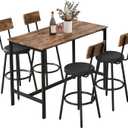 Zevemomo Dining Table Set for 4, 5-Piece Bar Table Set, Kitchen Table and Chairs, Counter Height High Top Table with 4 PU Upholstered Stools, Space-Saving Pub Table Sets for Small Space, Brown