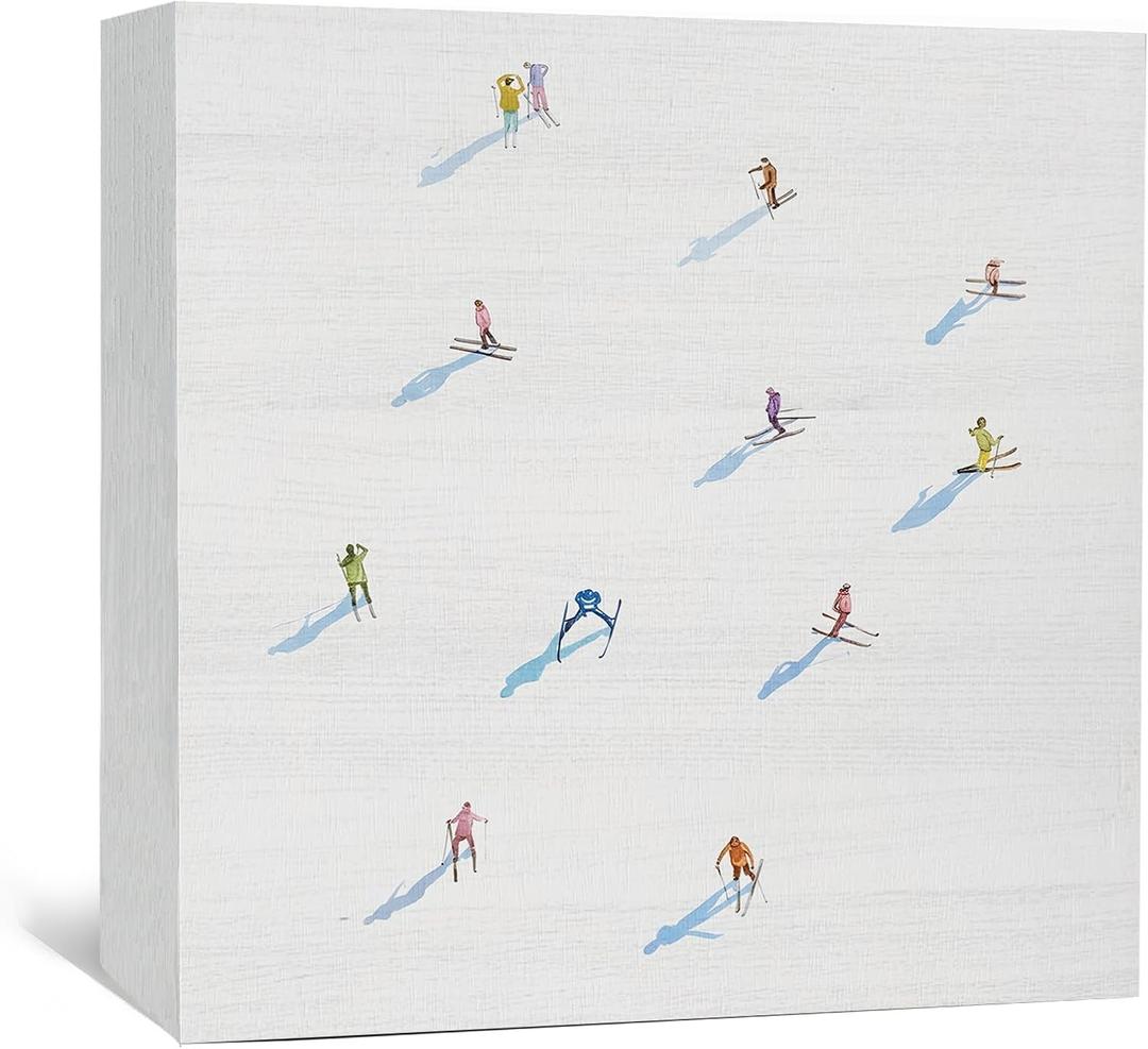 Winter Skiing Sign, Winter Skiing Ski Wooden Box Signs, Skateboard Apres Ski Wood Sign Decor for Home Kitchen Bedroom Bathroom