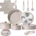 Chef Power Ceramic Nonstick Pots and Pans Set 19 Piece with Detachable Handle, Induction Dishwasher Oven Safe Cookware Set, RV Kitchen Set Removable Handle, Mocca Taupe