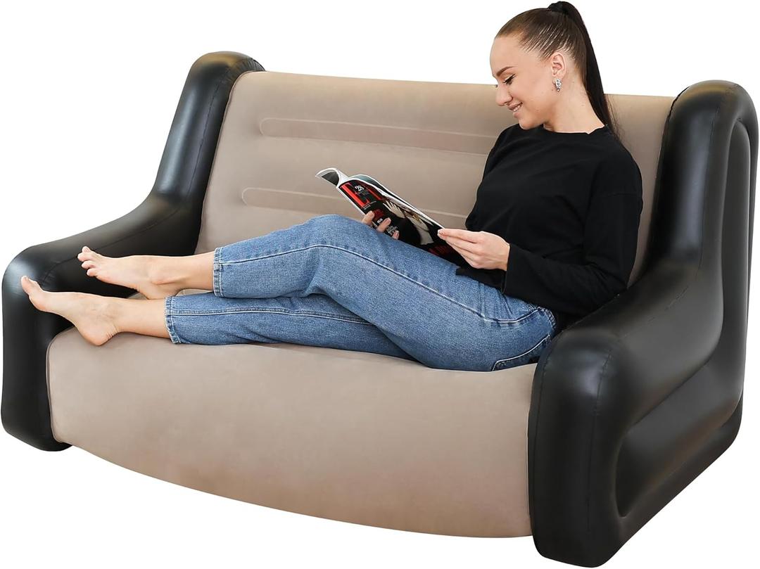 Large Inflatable Leisure Chair, Inflatable Sofa Chair for Outdoor and Indoor Use (Black+Grey, Two-Person Chair)