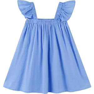 Baby Girls Cotton Sleeveless Swiss Dot Dress Toddler Ruffle Sleeve Tutu Dresses Kids Party Sundress (Blue)