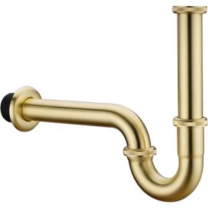 Brass P Trap, 1 1/4 Bathroom Basin Sink Waste Trap Drain Kit with Flange and Slip Joint Extension Tube Drain Tailpiece, Adjustable Height, Brushed Gold Brass Finish