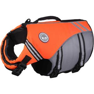 VIVAGLORY Sports Style Dog Life Jacket with Adjustable & Durable, Extra Flotation Swim Life Vest with Secure Fastening System for Large Dogs, Bright Orange (L: 26-31 inch (Ribcage Girth))