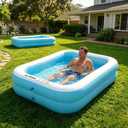 Sumbee Inflatable Swimming Kiddie Pool for Adults Kids Ages 4-8-12, Size 103" X 69" X 20" Rectangle Blow Up Family Pool for Children Backyard Outdoor Garden Summer Water Party Full-Sized Light Blue
