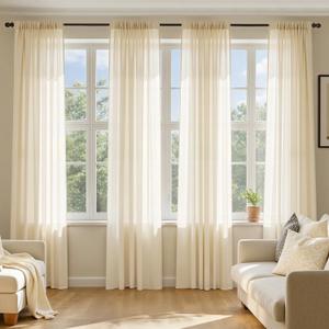 MIULEE Butter Cream Sheer Curtains 90 Inches Long, 4 Panels Set, Rod Pocket Voile Drapes Light Filtering and Semi Transparent, Elegant Window Treatments for Bedroom Living Room,42 x 90 Inches