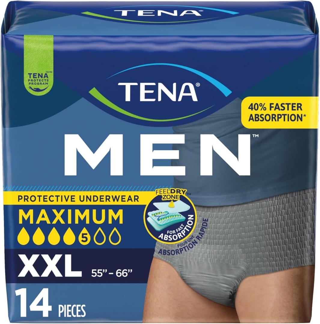 Tena Men Protective Underwear for Men, Maximum Absorbency, Better Fit, Adult Diaper, XXLarge, 14 Count