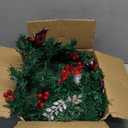 Christmas Garland with Lights, Pre-lit 9ft Christmas Decorations with 50 Warm White LED Lights, Berries, Balls, and Red Flower for Door, Stairs, Railing, Indoor, Outdoor, Battery Operated