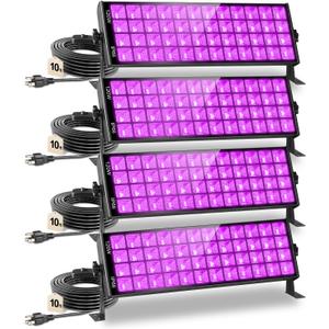 120W Waterproof LED Black Lights, 4 Pack Black Light Bar with 10Ft Cable and On/Off Switch, IP66 Indoor/Outdoor Blacklight for Neon Glow Party, Body Paint, Fluorescent Reactive, Back Yard
