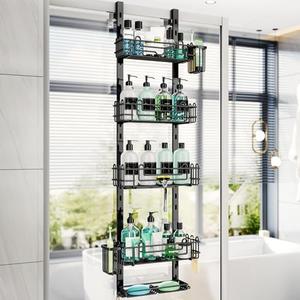 HapiRm 5 Tier Over the Door Shower Caddy, Hanging Shower Caddy with 28 Hooks and 2 Toothbrush Holders, No Drilling Adjustable Hanging Bathroom Organizer - Black