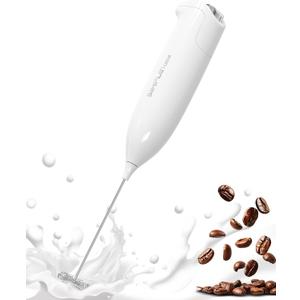 Milk Frother Handheld Electric Foam Maker, Drink Mixer with Stainless Steel Whisk for Cappuccino, Bulletproof Coffee, Latte, Blizzard White, without Stand, Battery Operated, Blizzard White