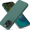 CALOOP Slim-Fit for iPhone 13 Pro Max Case,Skin Soft Liquid Silicone,Sturdy Hard Frame Shockproof Cover with Anti-Scratch Microfiber Lining,Full Protection for Screen and Lens,6.7 inch,Pine Green