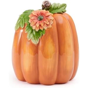 Fitz and Floyd Harvest Halloween Tall Flower Pumpkin Ceramic Figurine, 7 inch