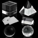 Supkiir 5 Pack K9 Optical Crystal Photography Prism Set with Crystal Ball Glass Triangular Prism Cube Lens Prism Ball and Optical Pyramid, Portable Rainbow Prism for Photos and Teaching Light Spectrum