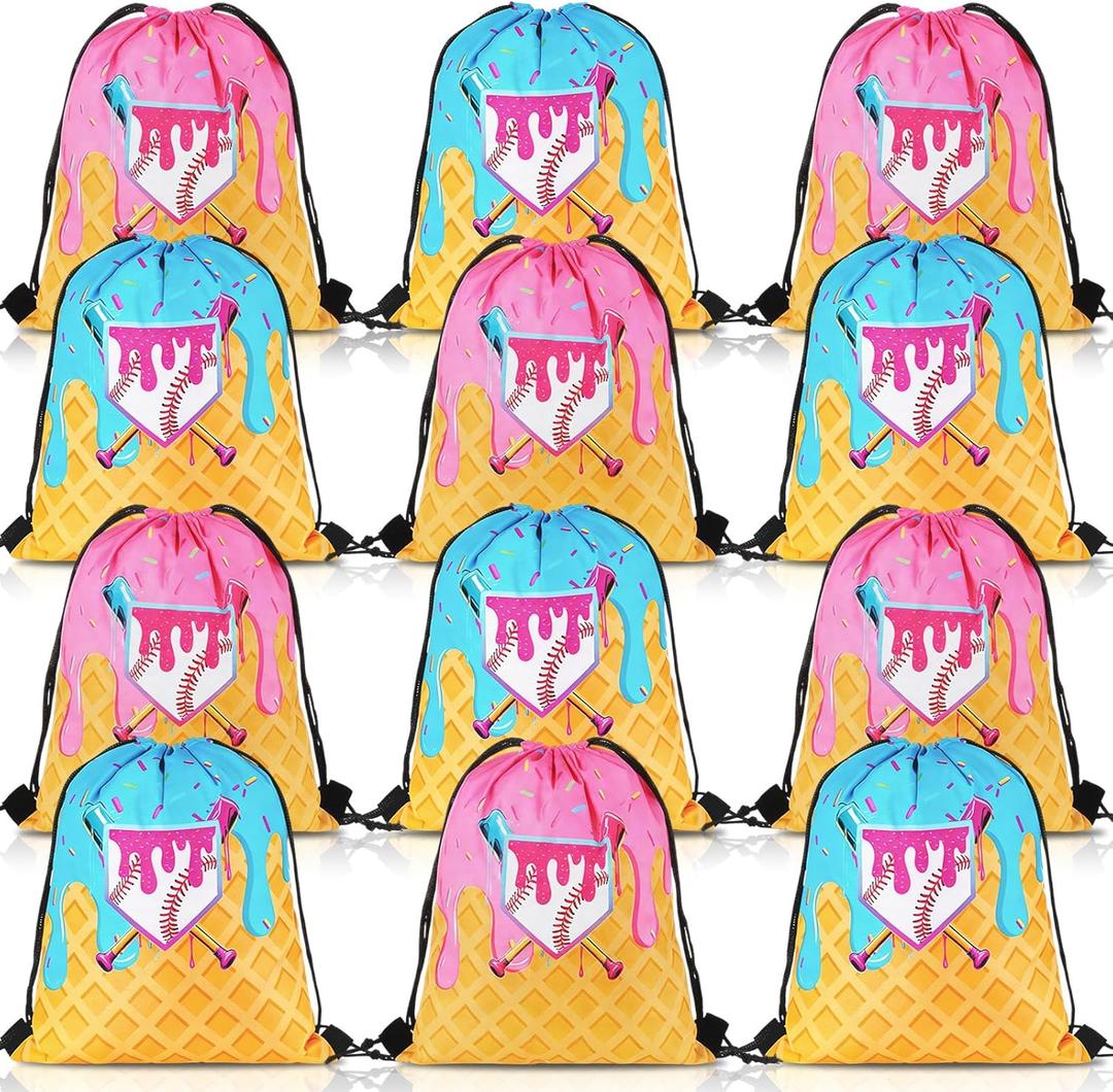 Sadnyy 12 Pcs Ice Cream Drip Baseball Drawstring Bag Sport Party Favors Goodie Bags Ice Cream Drip Baseball Party Decorations Candy Treat Gifts Bag for Sport Teams Birthday Valentines
