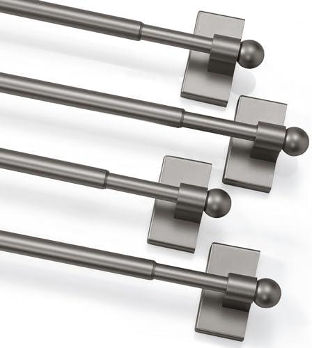 Deconovo Magnetic Curtain Rods (4 Pack, Pewter，16-28 Inch) – Adjustable No-Drill Metal Curtain Rods for Doors, Windows & Rental Spaces | Easy Install, Strong Magnet, Perfect for Home & Office