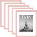 upsimpes 11x14 Picture Frame Set of 5, Display Pictures 8x10 with Mat or 11x14 Without, Wall Gallery Photo Frames, Pink