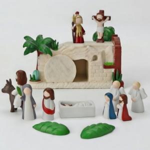 Novabright 14 Pcs Religious Easter Decorations Tells The Story of Easter, Resin Jesus Resurrection Scene Empty Tomb Holy Week Gifts He is Risen Storytelling Figurines for Christian Table Centerpiece