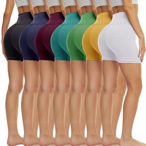 TNNZEET 7 Pack Biker Shorts for Women - 5'' High Waisted Workout Tummy Control Spandex Gym Shorts for Yoga Athletic LXL