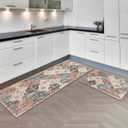 Boho Kitchen Rugs Sets of 2 Non Slip Rubber Mats for Floor Washable Farmhouse Area Rug Carpet Runner Hallway Laundry Room 17""x30""+17""x47""