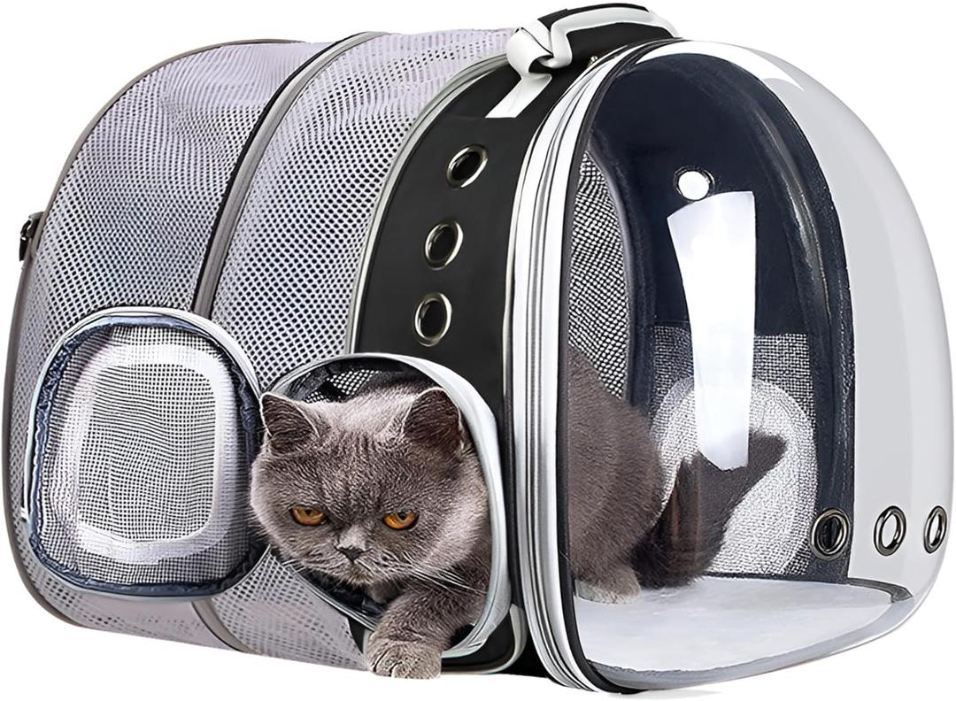 Expandable Cat Backpack Carrier Bubble for Large Cats 20 lbs, Airline Approved Pet Carrier Backpack for Small Dogs Kitten (Black)