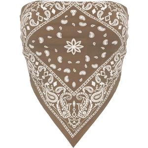 Design by Olivia Women's Sexy Paisley Print/Solid Bandana Tube Crop Top Shirt- Made in USA (Warm Mocha), S