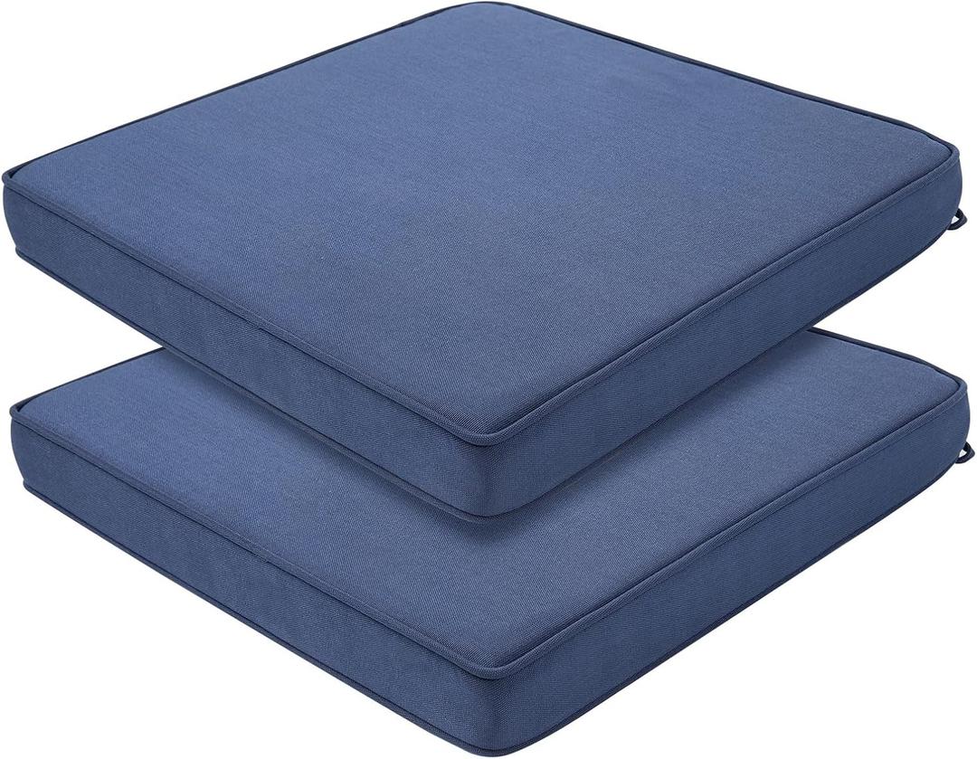 Outdoor Chair Cushions 18x18 Inch,Set of 2,Water Resistant Chair Pads with Ties,Square Seat Cushion 18"x18"x2.5",Patio Chair Cushion for Garden,Backyard Furniture(Ink Blue)