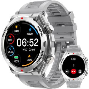 Military Smart Watch for Men (Answer/Make Call), 1.52" HD Smartwatch for Android Phones/iPhone, 100+ Sport Mode Fitness Tracker with Heart Rate, SpO2, Stress and Sleep Monitor, IP68 Waterproof (Silver)