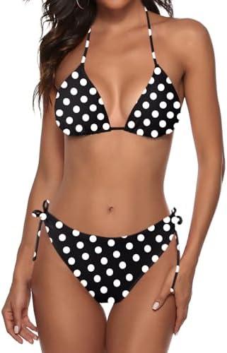 Zonsaoja Women String Bikini Set Halter Side Tie Two Piece Swimsuit Triangle Bathing Suits M