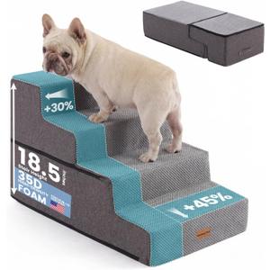 Gardner Pet Dog Stairs for Small Dogs 18.5" H, 4-Step Extra Wide Dog Steps for Bed, Pet Stairs for Bed and Couch with Durable Non-Slip Waterproof Fabric Cover and Soft Foam, Grey