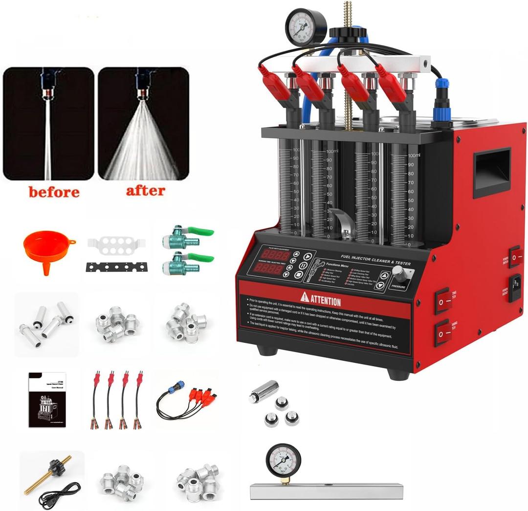 CT160 Fuel Injector Cleaner & Tester, 4-Cylinder Ultrasonic Cleaning Machine with Heating & 11 Test Modes for Cars Motorcycles - 110V/220V