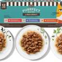 Merrick Purrfect Bistro in Rich Gravy Variety Pack High Protein Cat Food with Chicken and Beef, Tuna and Cod, and Salmon and Sweet Potato Recipes - 3 oz. Cans (Pack of 12) (EXP 01/31/28)