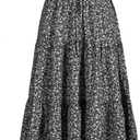 MSLG Women's High Elastic Waist Midi Skirt Casual Summer Trendy Tie Front Flowy Ruffle Floral Print A line Skirts 626 (S)