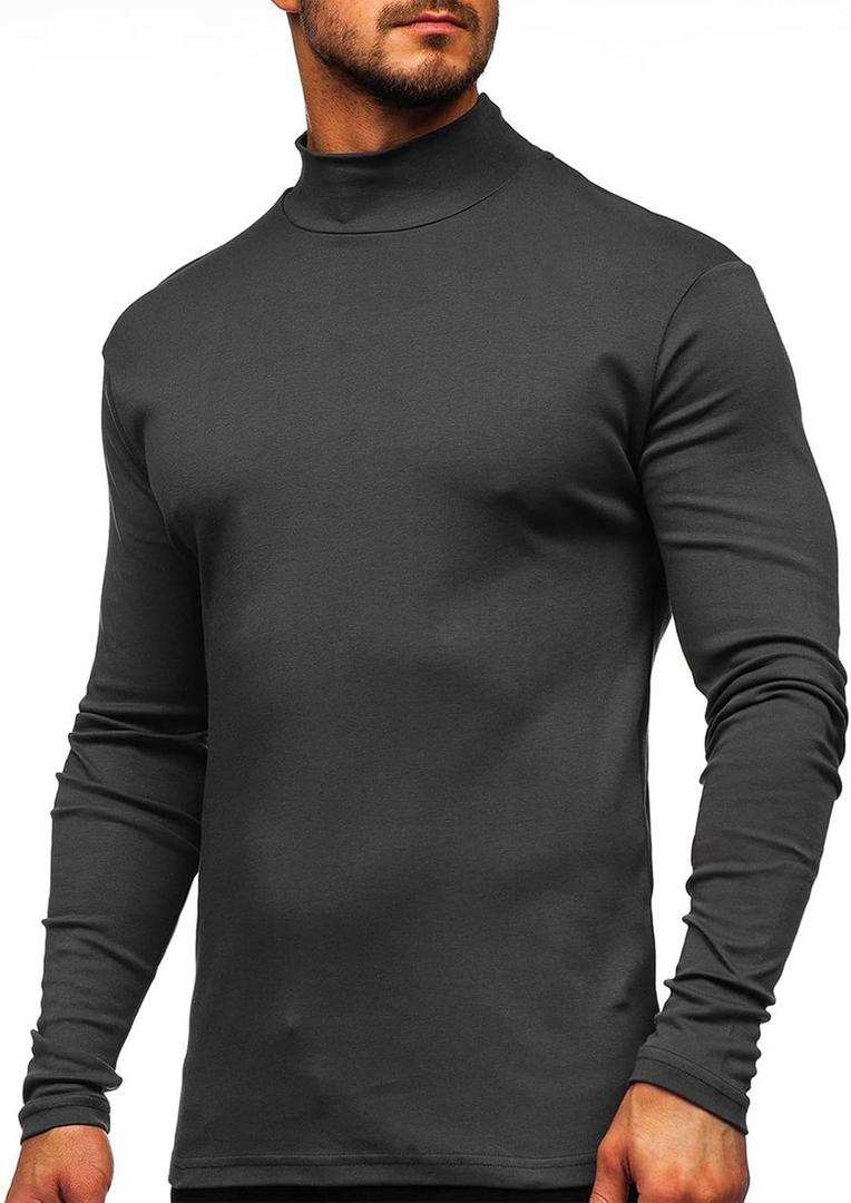 Rela Bota Mens Half Turtleneck Long Sleeve Pullover Basic Designed Undershirt Stretch Slim Fit Sweaters (Large, Grey)