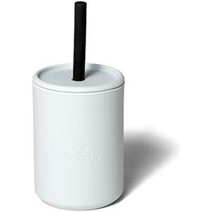 Avanchy Silicone Training Sippy Cup with Straw Lid – Tiny Cup for Babies 6+ Months to Toddlers 1 Year Old – 5 oz Infant Water Cup for Baby Led Weaning, Gray