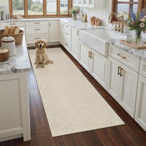 2x8 Runner Rug Non Slip, Washable Runners for Hallways Bedroom, Kitchen Rugs, Beige Floor Carpet with Rubber Backing for Entryway, Bathroom Woven Rug Runner for Bathroom