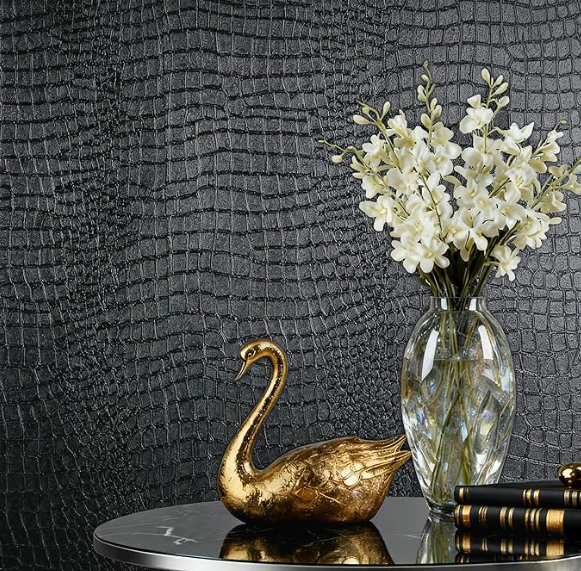 Safiyya Black Peel and Stick Wallpaper 15.75'' X 118'' Crocodile Wallpaper Textured Contact Paper for Cabinets Removable Modern Renter Friendly Wall Paper for Bedroom Bathroom