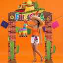 Peryiter 3 Pieces Mexican Fiesta Party Decorations Mexico Cinco de Mayo Themed Backdrop Fiesta Banner with Sombrero Cactus Guitar Design for Mexican Party Supplies Decoration